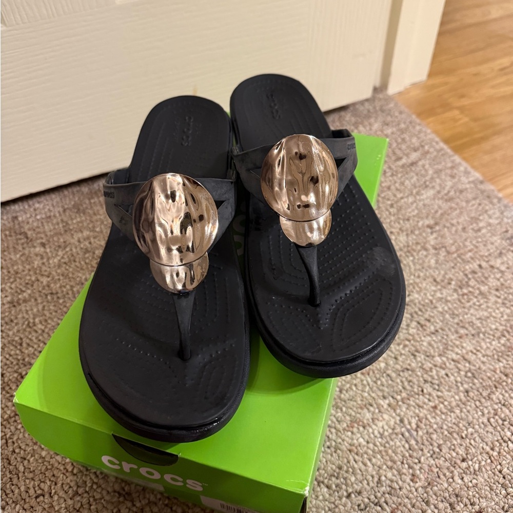 Black Crocs Sandals with Silver Accents